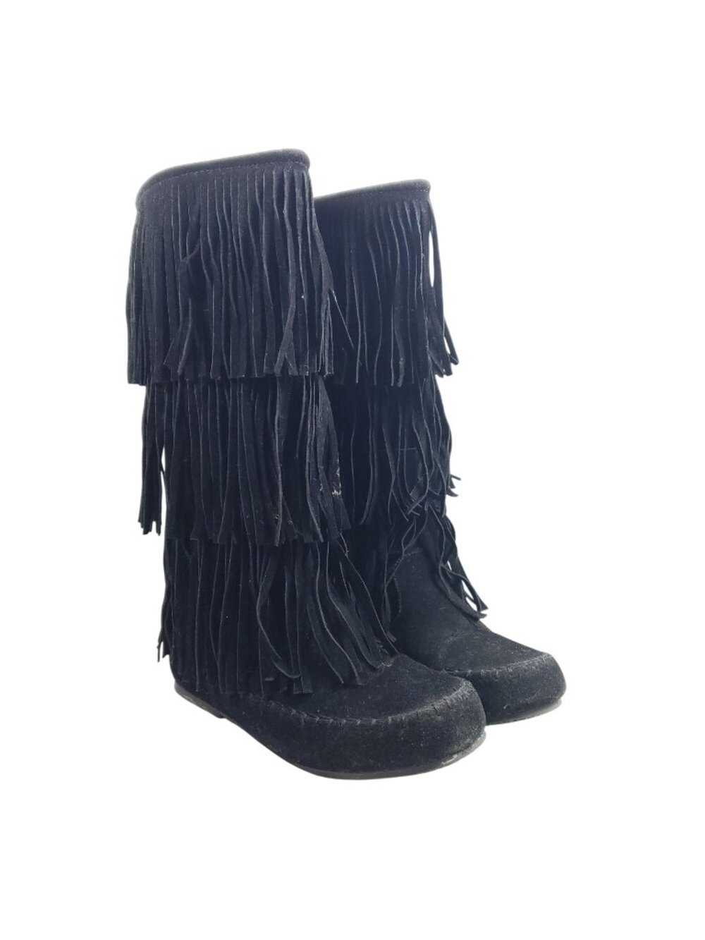 Pierre Dumas Womens Size 8.5 Black Knee-High Fringe Boots Faux Suede